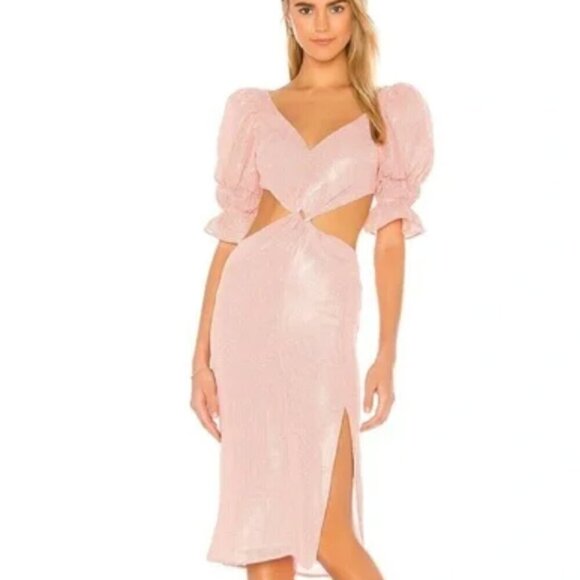 LPA Revolve EDITH DRESS IN ORANGE HOUNDSTOOTH Medium MIDI - Picture 1 of 5